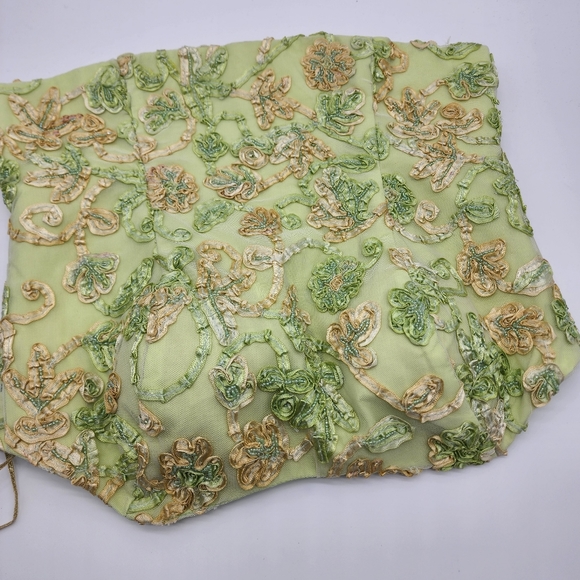 AusM Vintage Green Foral Beaded Bodice Corset Top - Picture 3 of 16